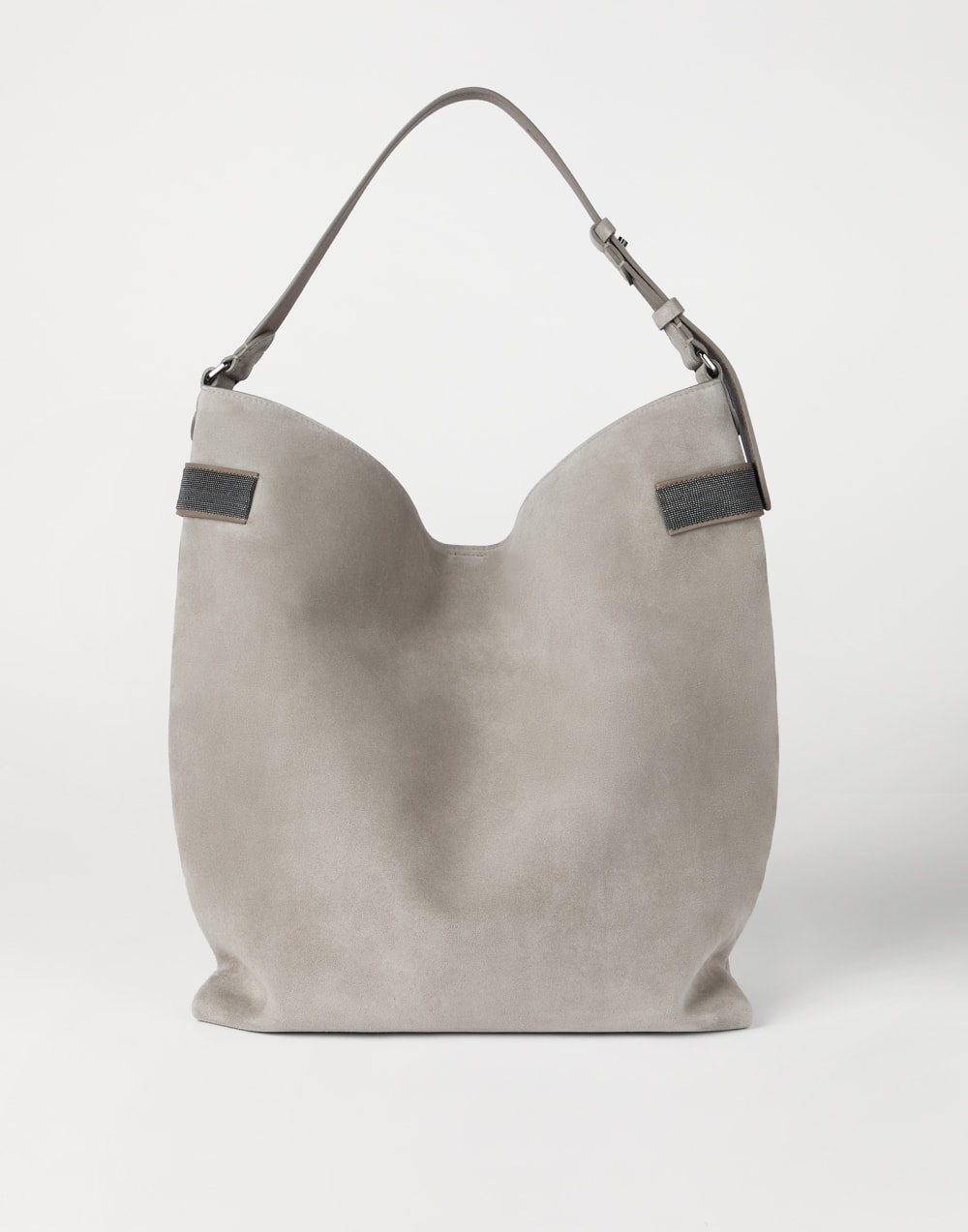 Suede essence hobo bag Light Grey Woman - Brunello Cucinelli