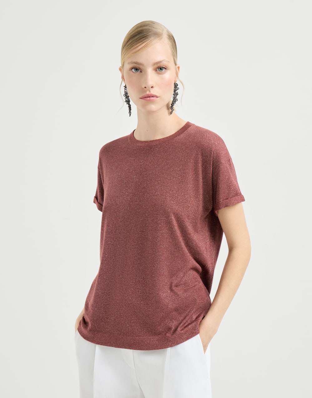 Cashmere and silk lightweight sweater Orange Woman - Brunello Cucinelli