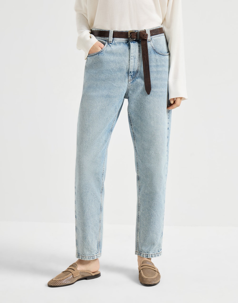 Baggy Tapered trousers Light Denim Woman - Brunello Cucinelli