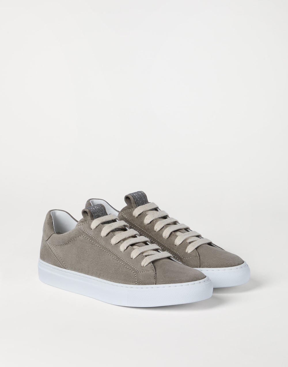 Suede sneakers with monili Green Woman - Brunello Cucinelli