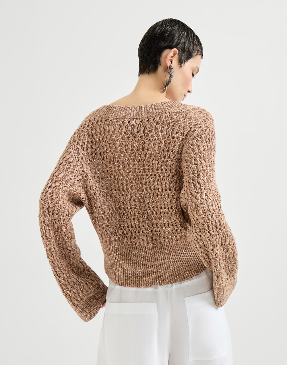 Dazzling braids sweater Brown Woman - Brunello Cucinelli