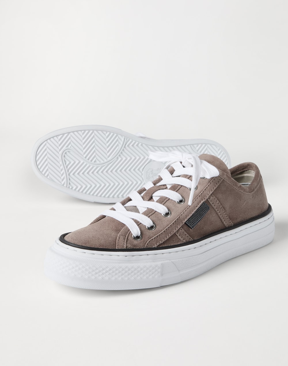 Suede sneakers with monili Brown Woman - Brunello Cucinelli