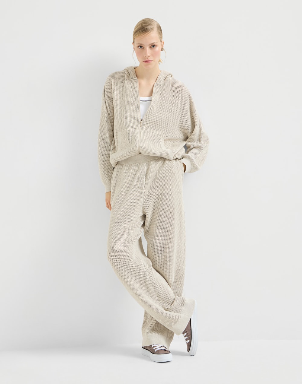 Suede sneakers with monili Brown Woman - Brunello Cucinelli