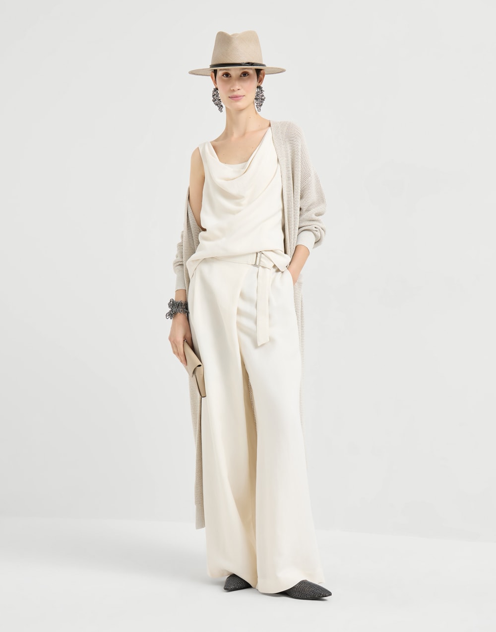 Sparkling net long cardigan Oat Woman - Brunello Cucinelli