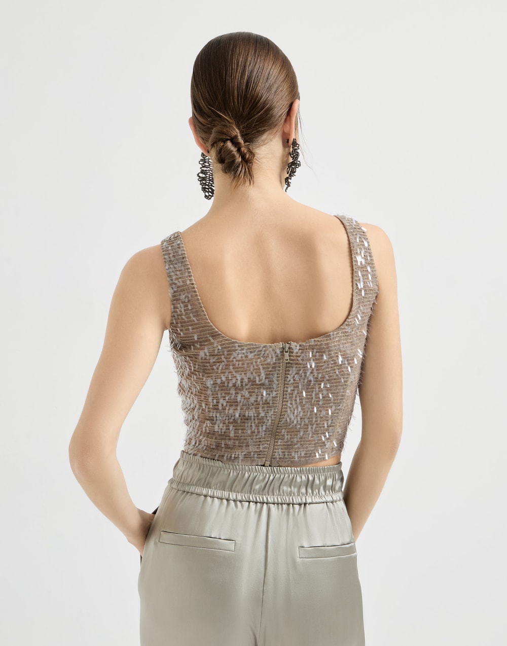 Top Crop Dazzling Embroidery Corda Donna - Brunello Cucinelli