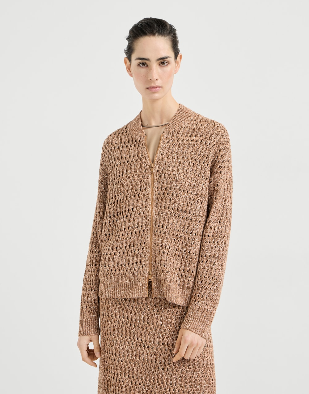Dazzling braids cardigan Brown Woman - Brunello Cucinelli
