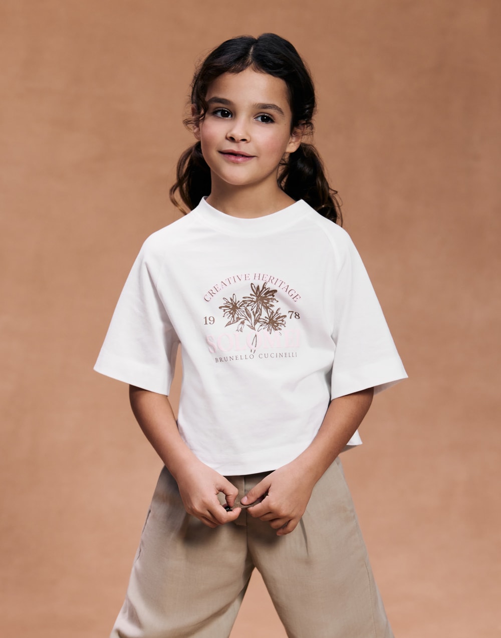 印花装饰棉质汗布T恤 白色 女童 - Brunello Cucinelli