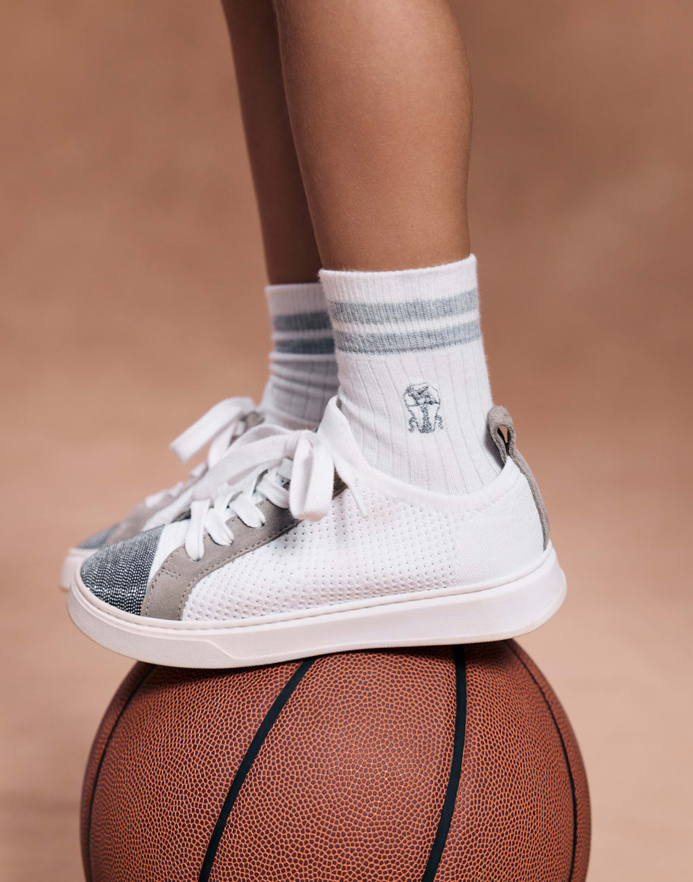 Cotton knit socks with logo Grey Girls - Brunello Cucinelli