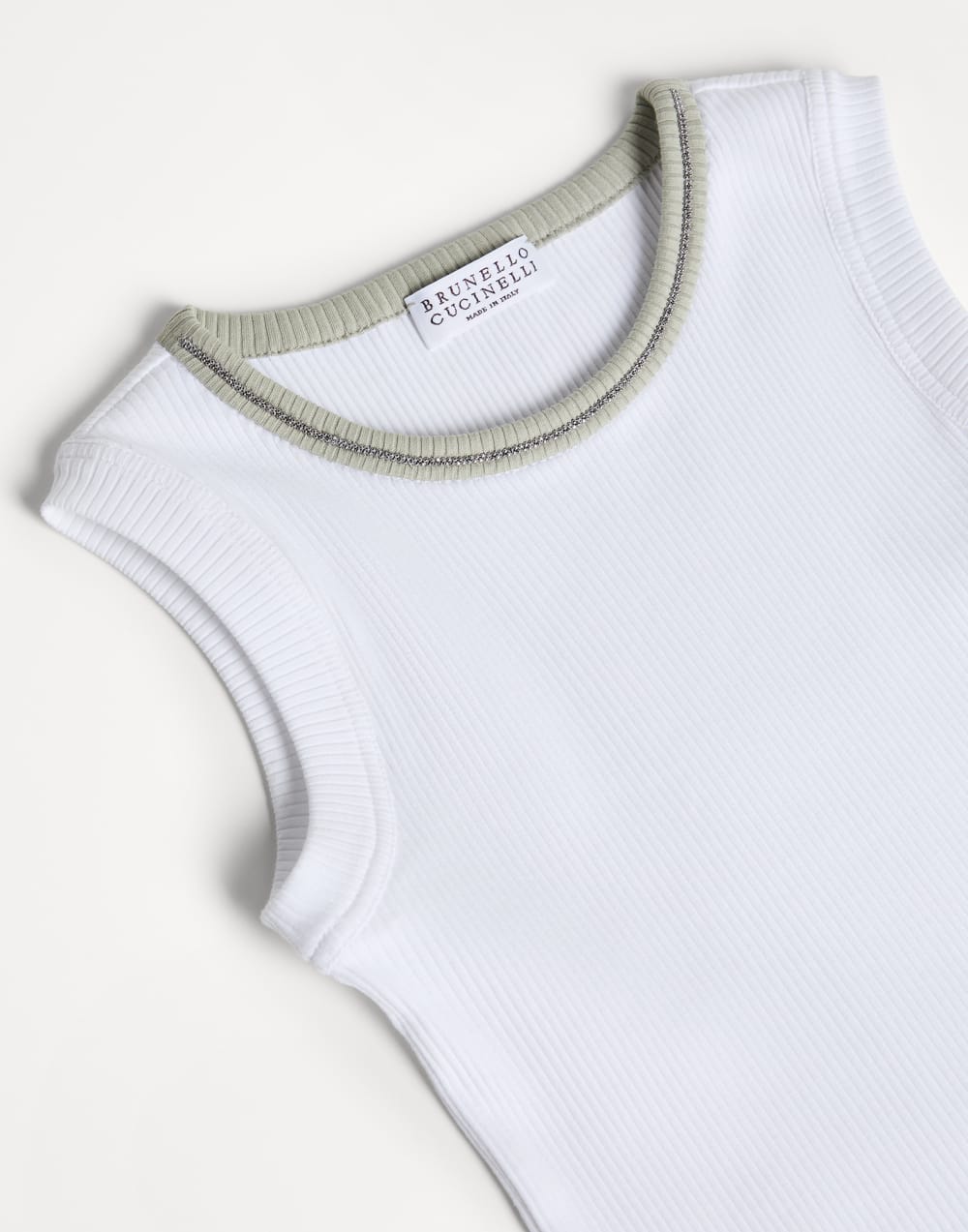 镶珠装饰细罗纹汗布无袖上衣 白色 女童 - Brunello Cucinelli