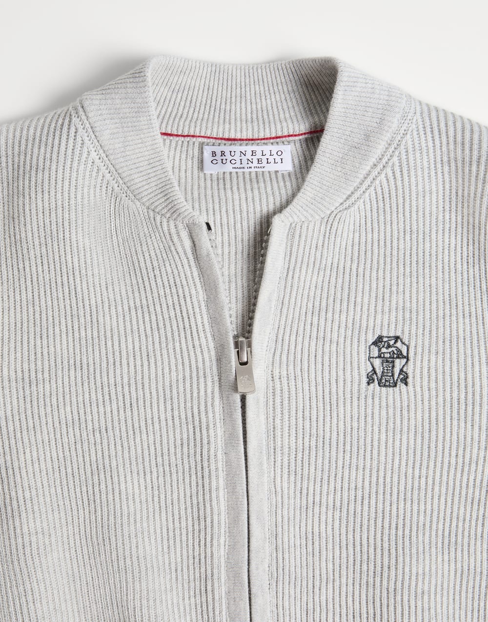 Cárdigan de algodón con cremallera Gris Claro Niño - Brunello Cucinelli