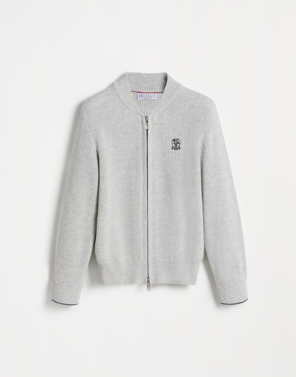 Cárdigan de algodón con cremallera Gris Claro Niño - Brunello Cucinelli