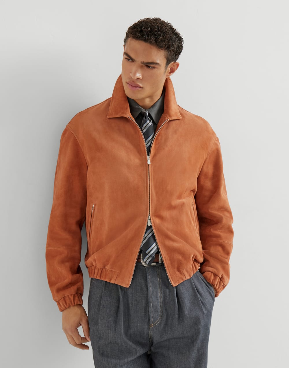 绒面革短夹克 杏黄色 男款 - Brunello Cucinelli