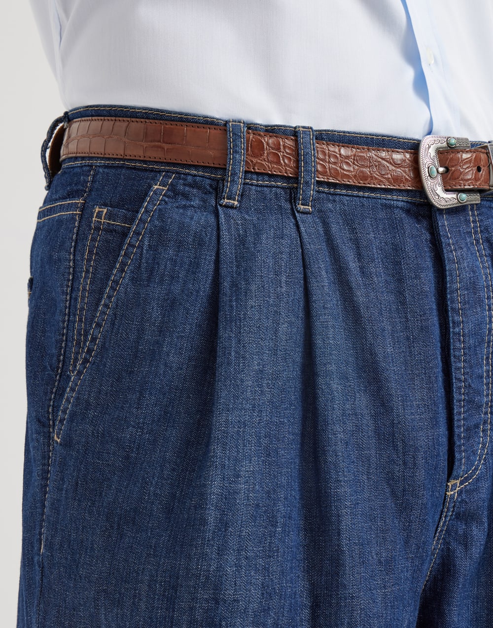 Double pleated trousers Dark Denim Man - Brunello Cucinelli