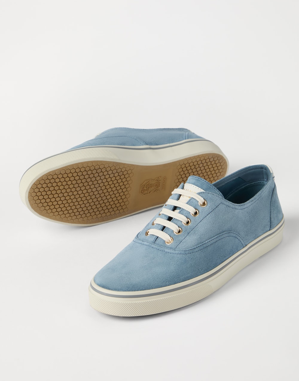 Reversed calfskin sneakers Azure Man - Brunello Cucinelli