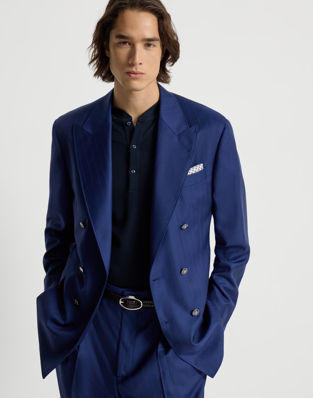 One-and-a-half breasted blazer Royale Blue Man - Brunello Cucinelli