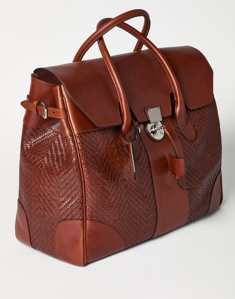 Leather and cowhide boston bag Cognac Man - Brunello Cucinelli