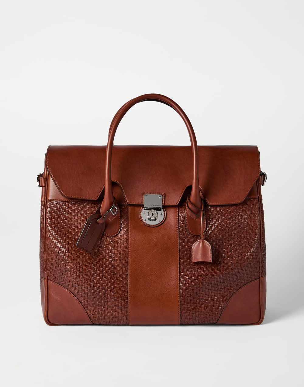 Leather and cowhide boston bag Cognac Man - Brunello Cucinelli