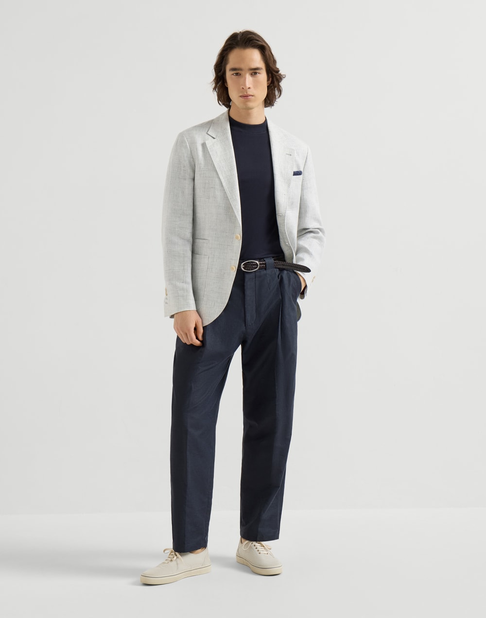 Houndstooth deconstructed blazer Pearl Grey Man - Brunello Cucinelli