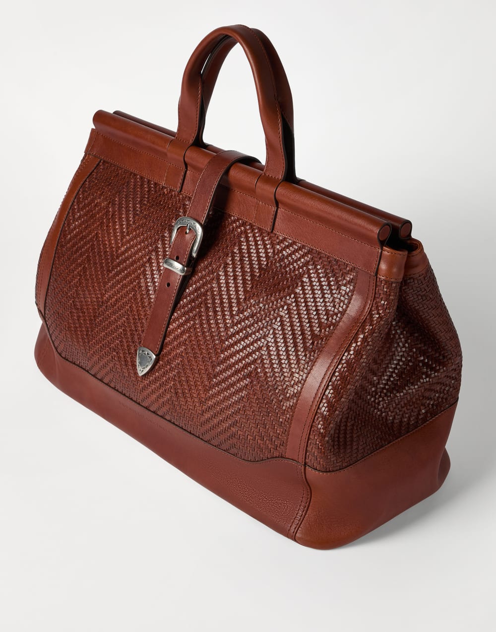Braided leather and cowhide bag Cognac Man - Brunello Cucinelli