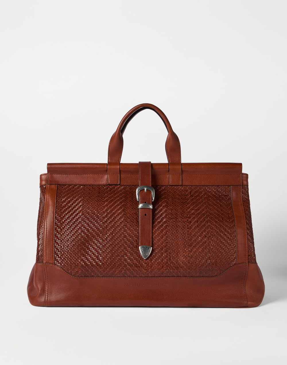 Braided leather and cowhide bag Cognac Man - Brunello Cucinelli