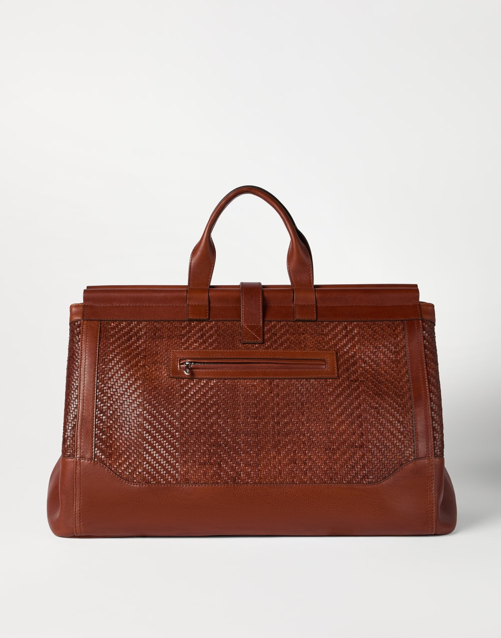 Braided leather and cowhide bag Cognac Man - Brunello Cucinelli
