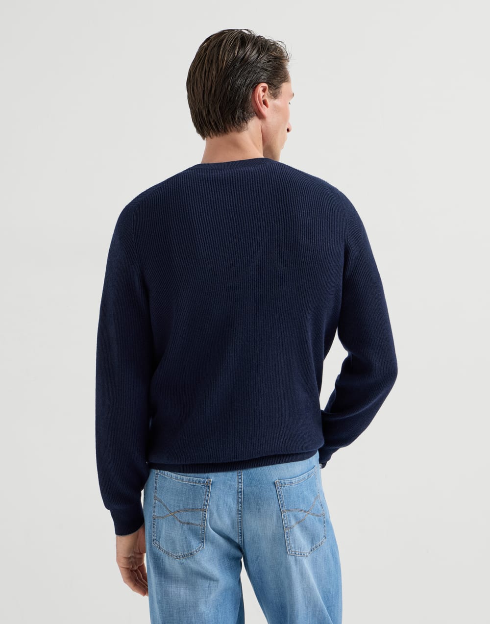 イングリッシュリブ カシミヤ セーター ネイビーブルー メンズ - Brunello Cucinelli