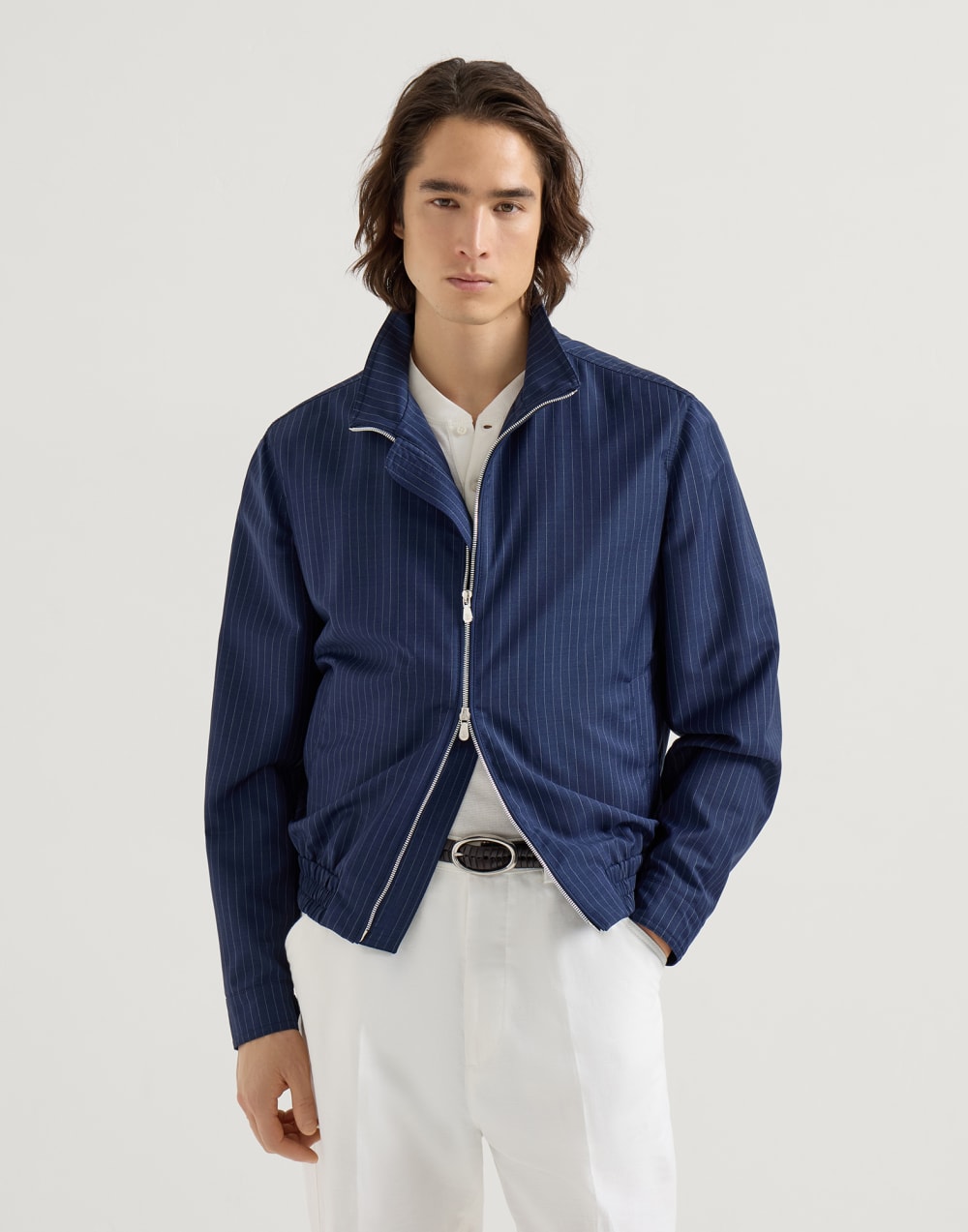 Pinstripe fresco outerwear jacket Blue Man - Brunello Cucinelli