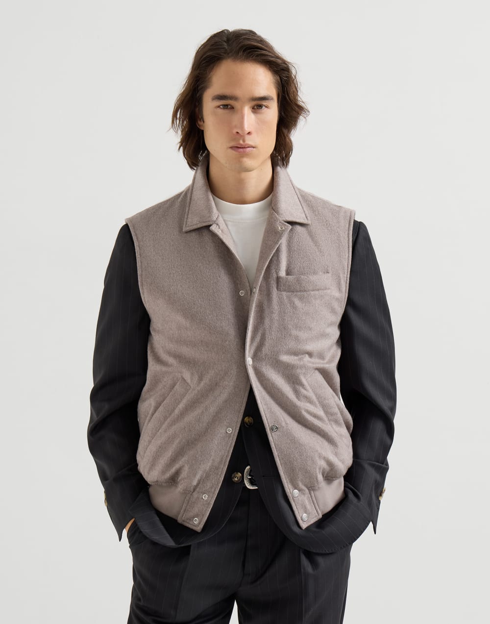 Cashmere flannel vest Brown Man - Brunello Cucinelli