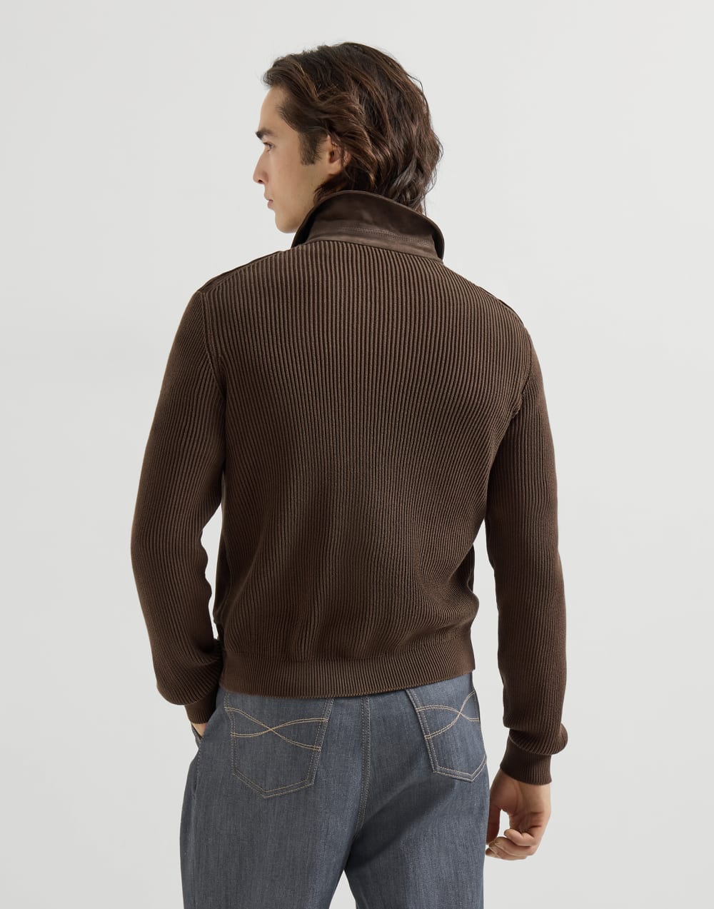 Suede and knit outerwear jacket Espresso Man - Brunello Cucinelli