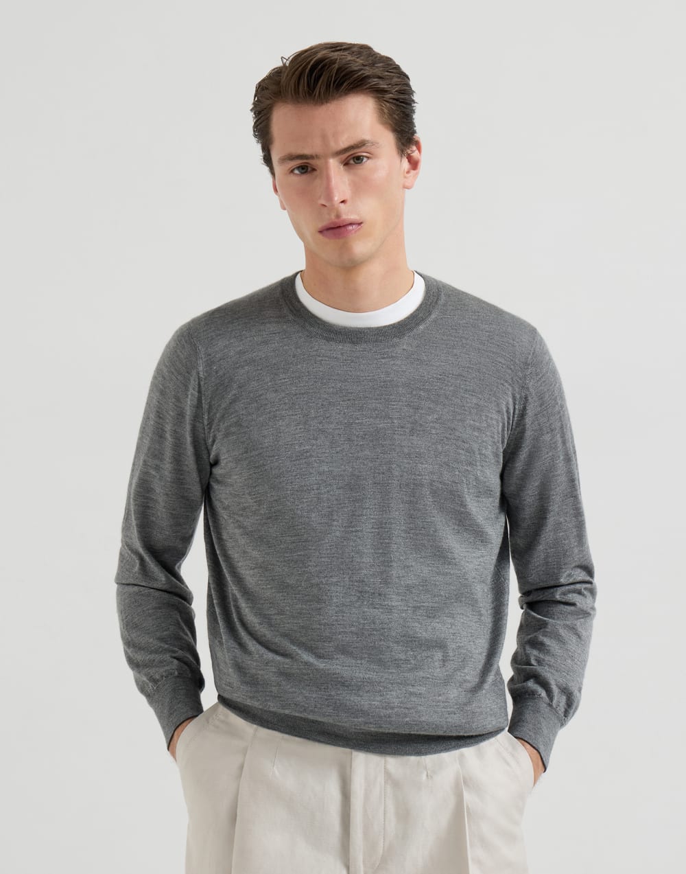 カシミヤ＆シルク ライトウェイトセーター ダークグレー メンズ - Brunello Cucinelli