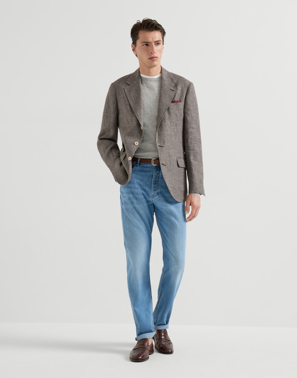 Leichter Pullover aus Kaschmir und Seide Kiesel Herren - Brunello Cucinelli