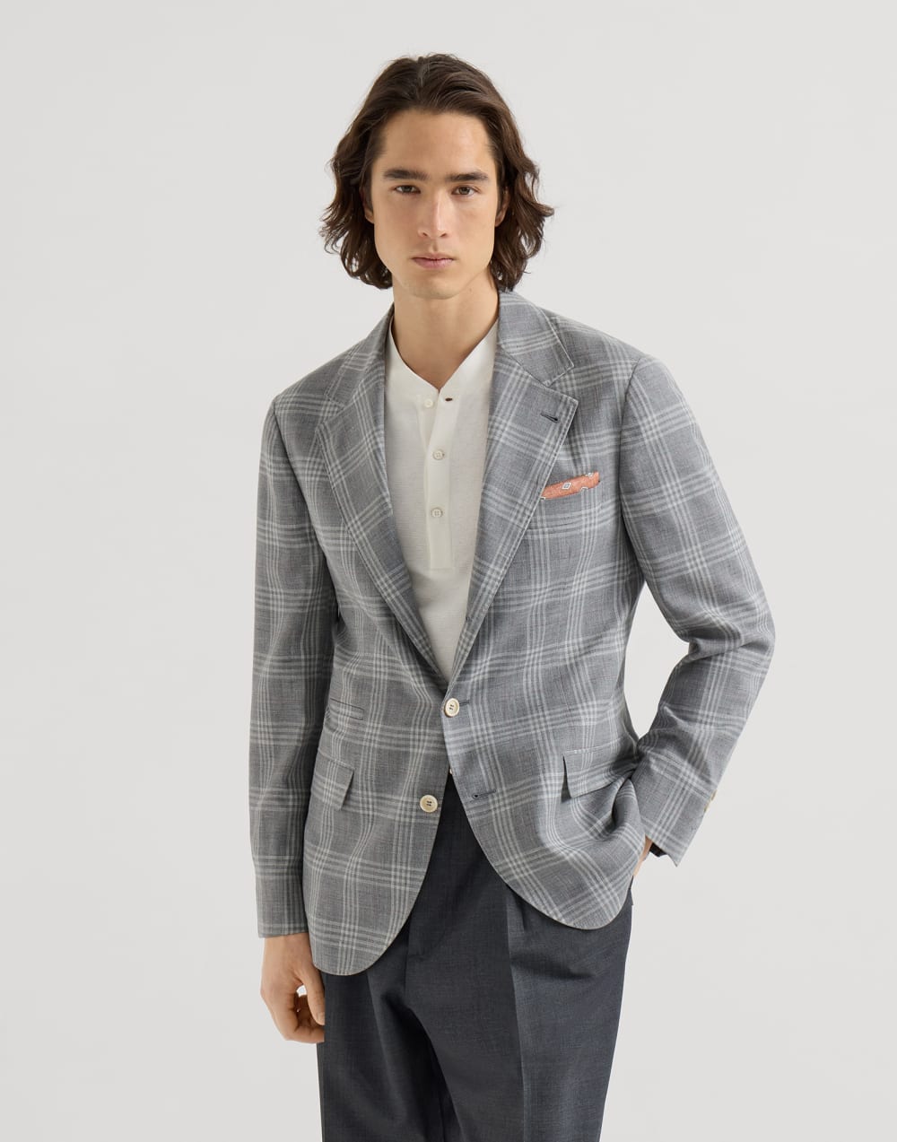 苏格兰格纹解构夹克 浅灰 男款 - Brunello Cucinelli