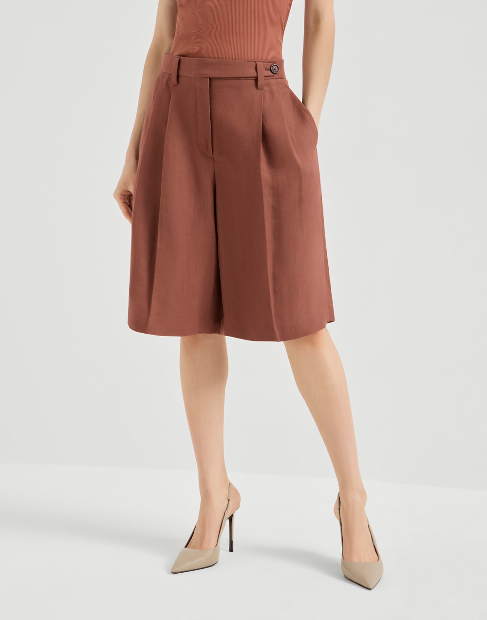 Bermuda Sartorial Rosso Mattone Donna - Brunello Cucinelli