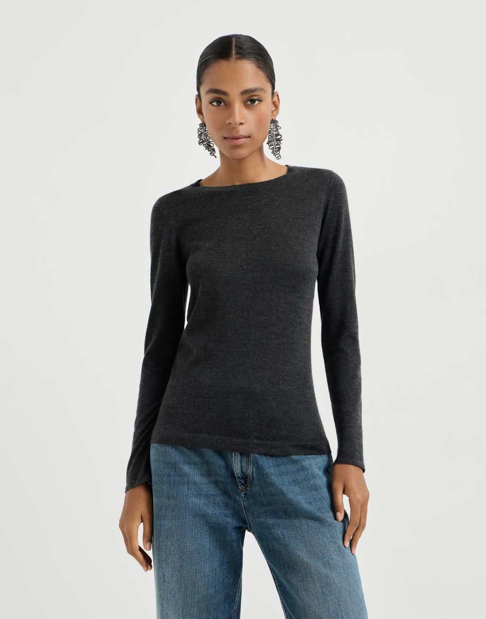 Cashmere and silk sweater Anthracite Woman - Brunello Cucinelli