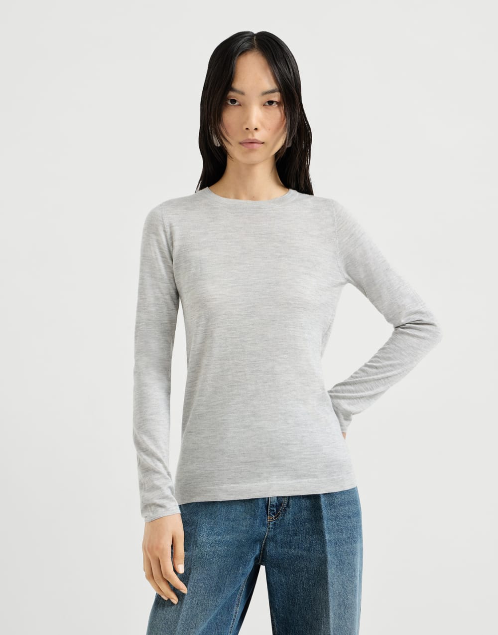 Cashmere and silk sweater Light Grey Woman - Brunello Cucinelli