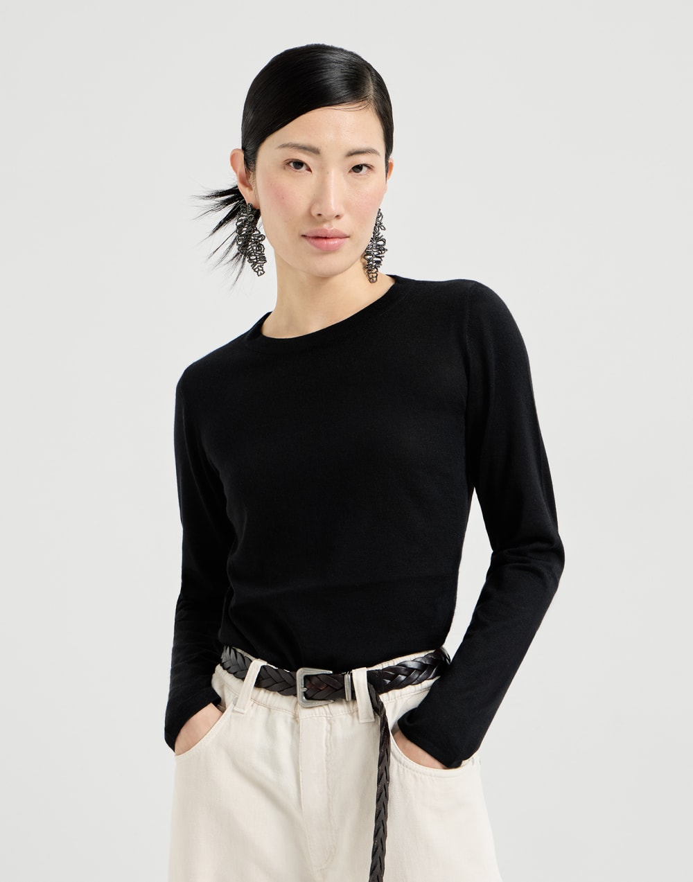 Cashmere and silk sweater Black Woman - Brunello Cucinelli