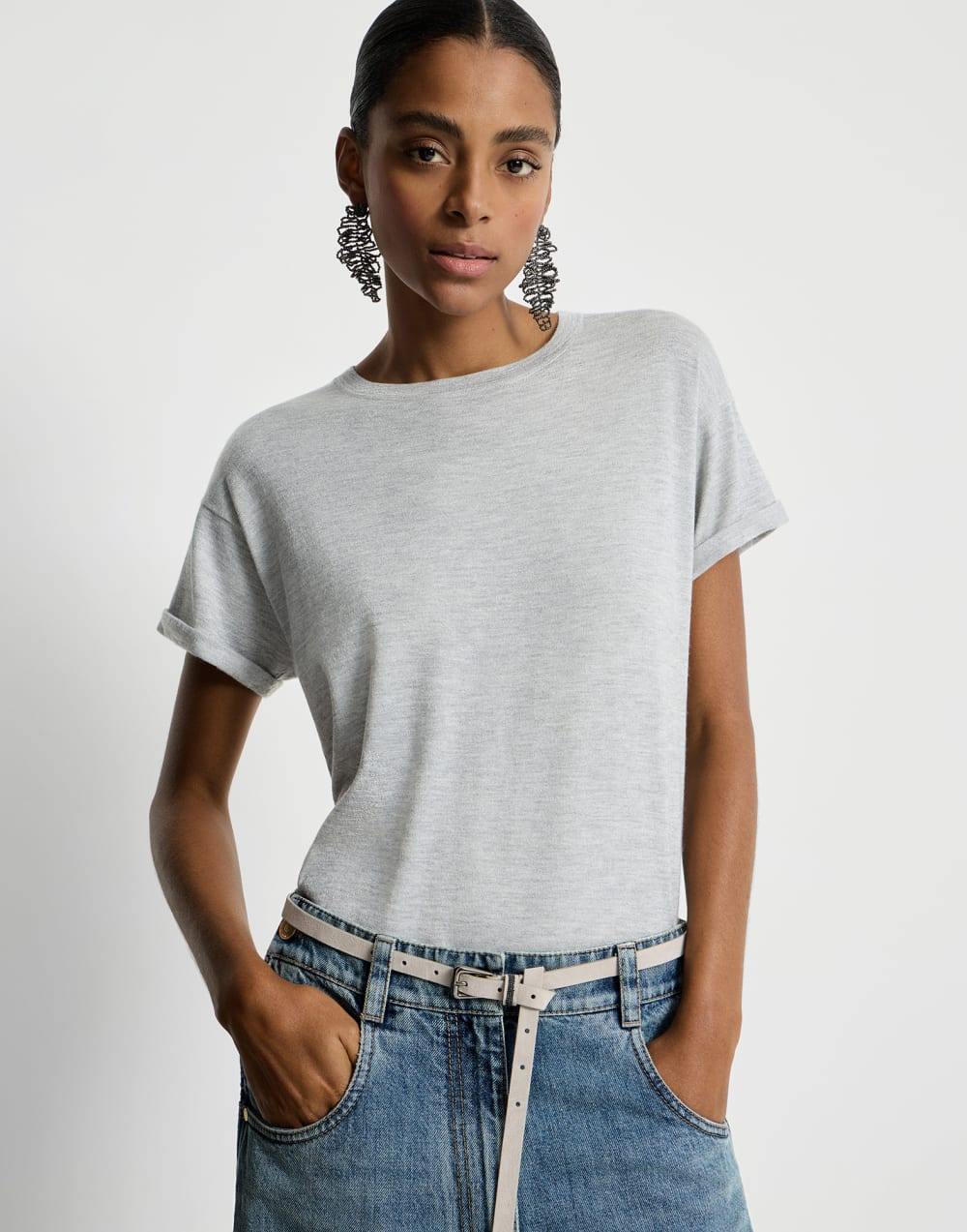 Cashmere and silk lightweight sweater Light Grey Woman - Brunello Cucinelli