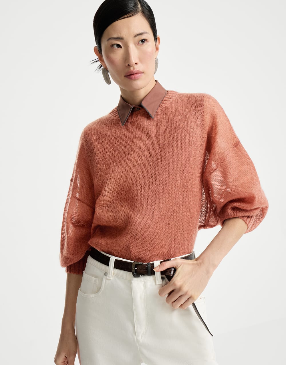 Jersey de mohair y lana Naranja Mujer - Brunello Cucinelli