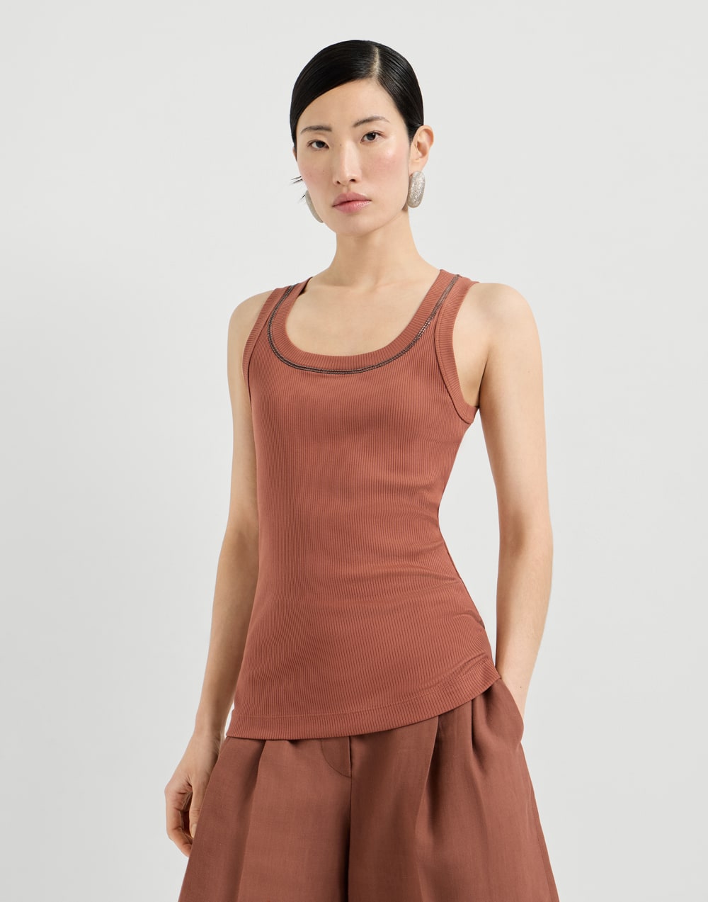 Top in jersey a costina Arancio Donna - Brunello Cucinelli