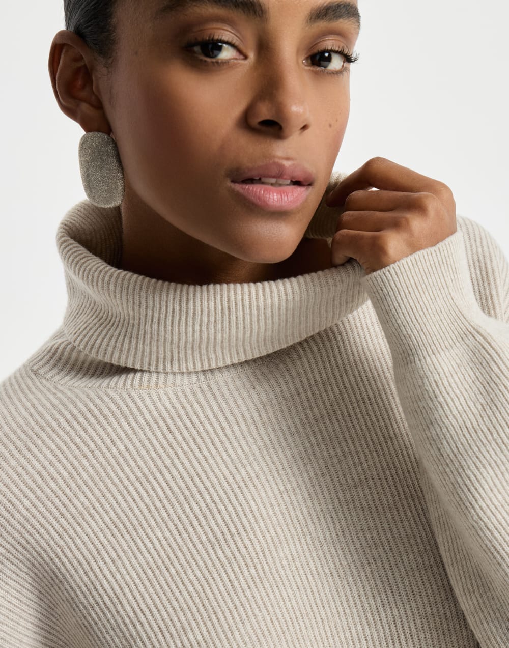 Cashmere English rib sweater Oyster Woman - Brunello Cucinelli