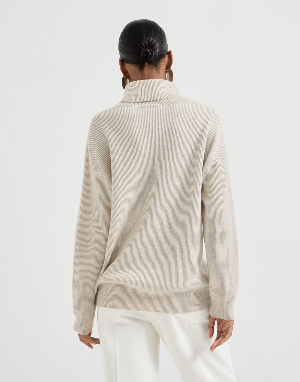 Cashmere English rib sweater Oyster Woman - Brunello Cucinelli