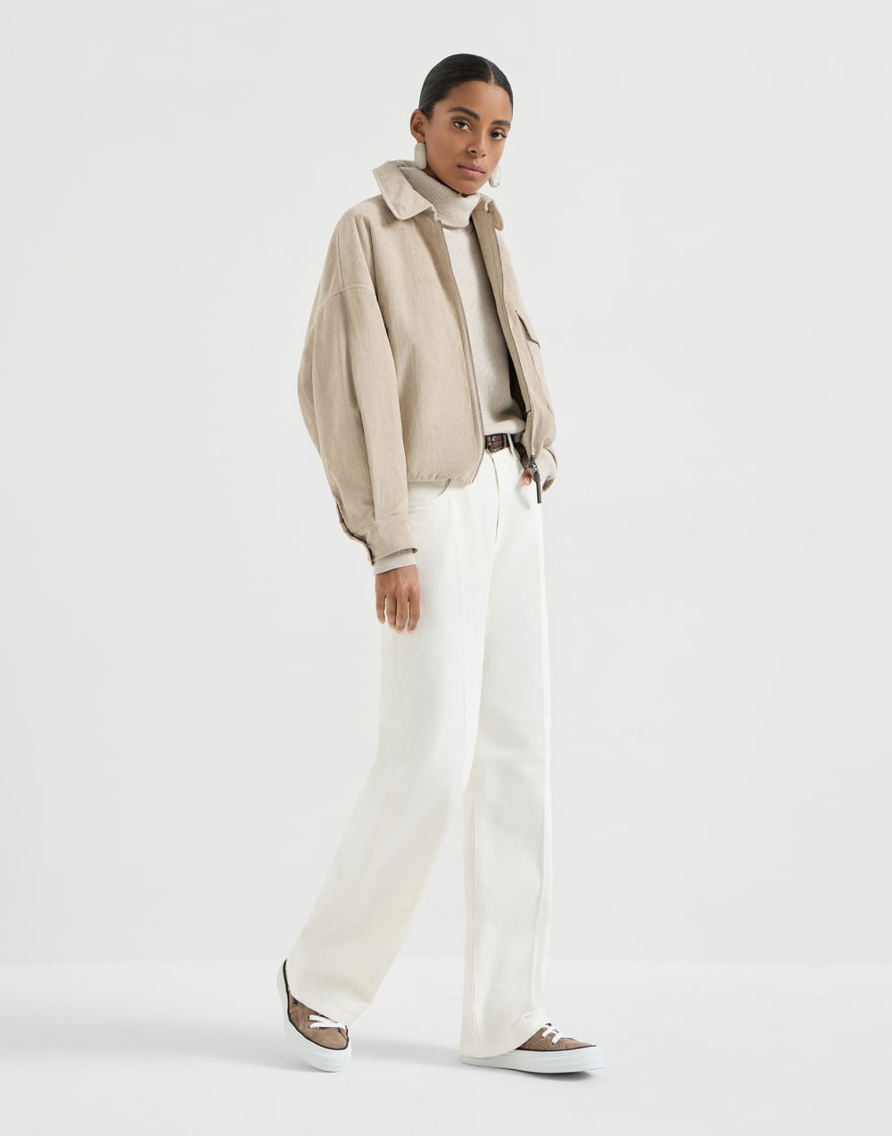 Cashmere English rib sweater Oyster Woman - Brunello Cucinelli