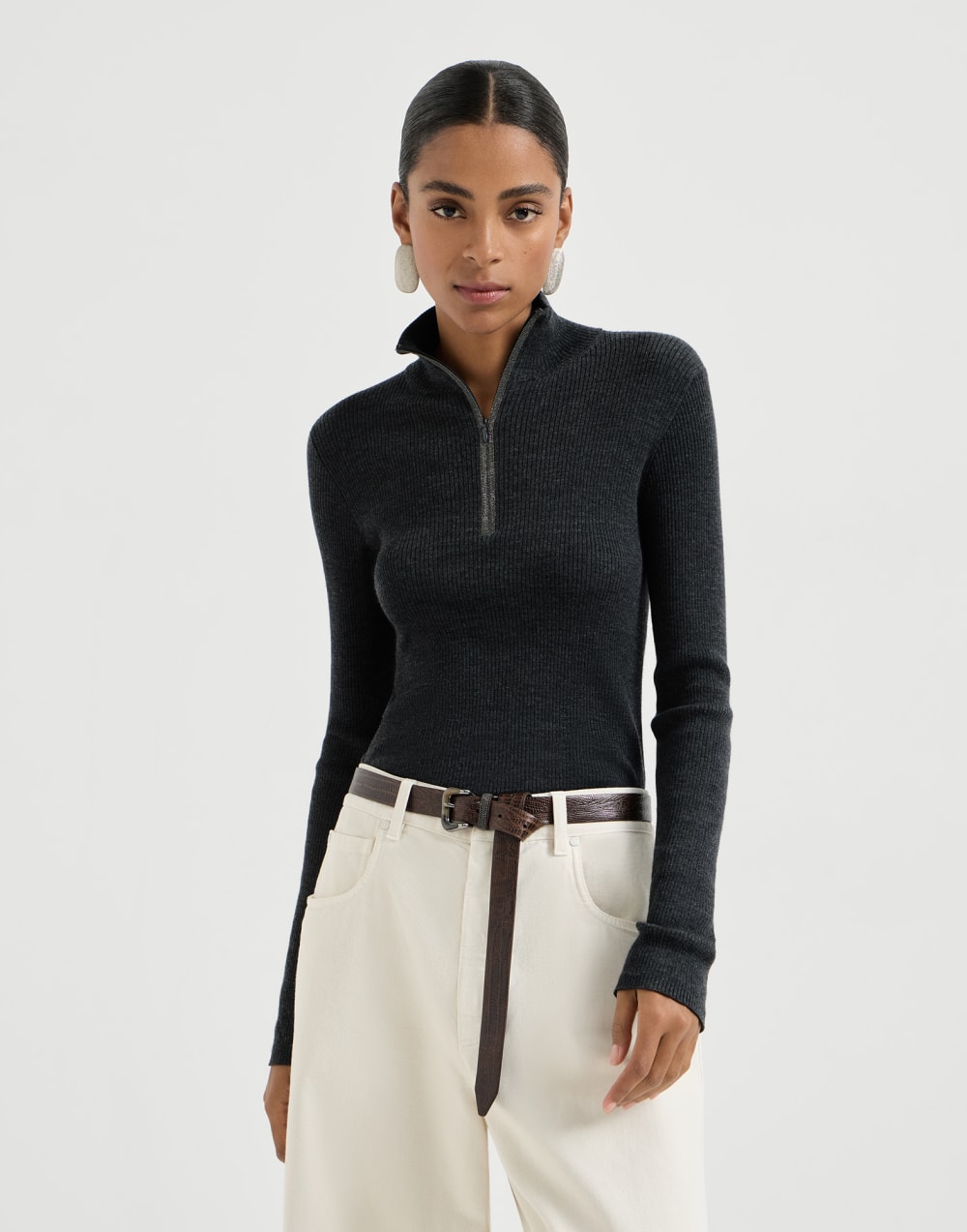 Virgin wool and cashmere sweater Anthracite Woman - Brunello Cucinelli