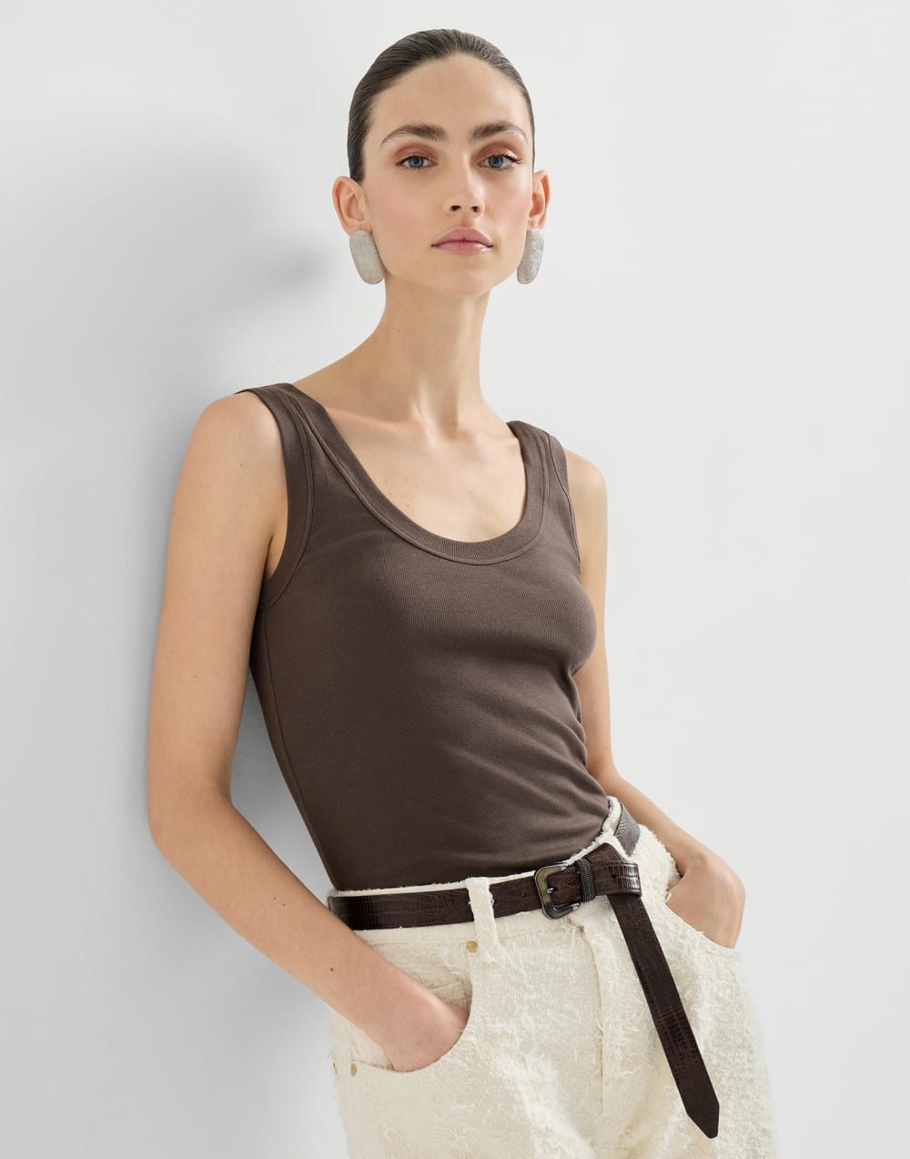Ribbed jersey top Brown Woman - Brunello Cucinelli