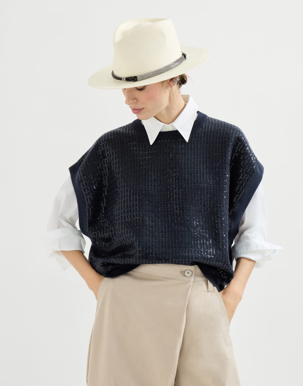 Dazzling Embroidery sweater Blue Woman - Brunello Cucinelli