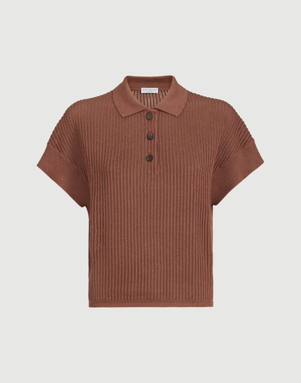Ribbed net polo shirt Firebrick Woman - Brunello Cucinelli