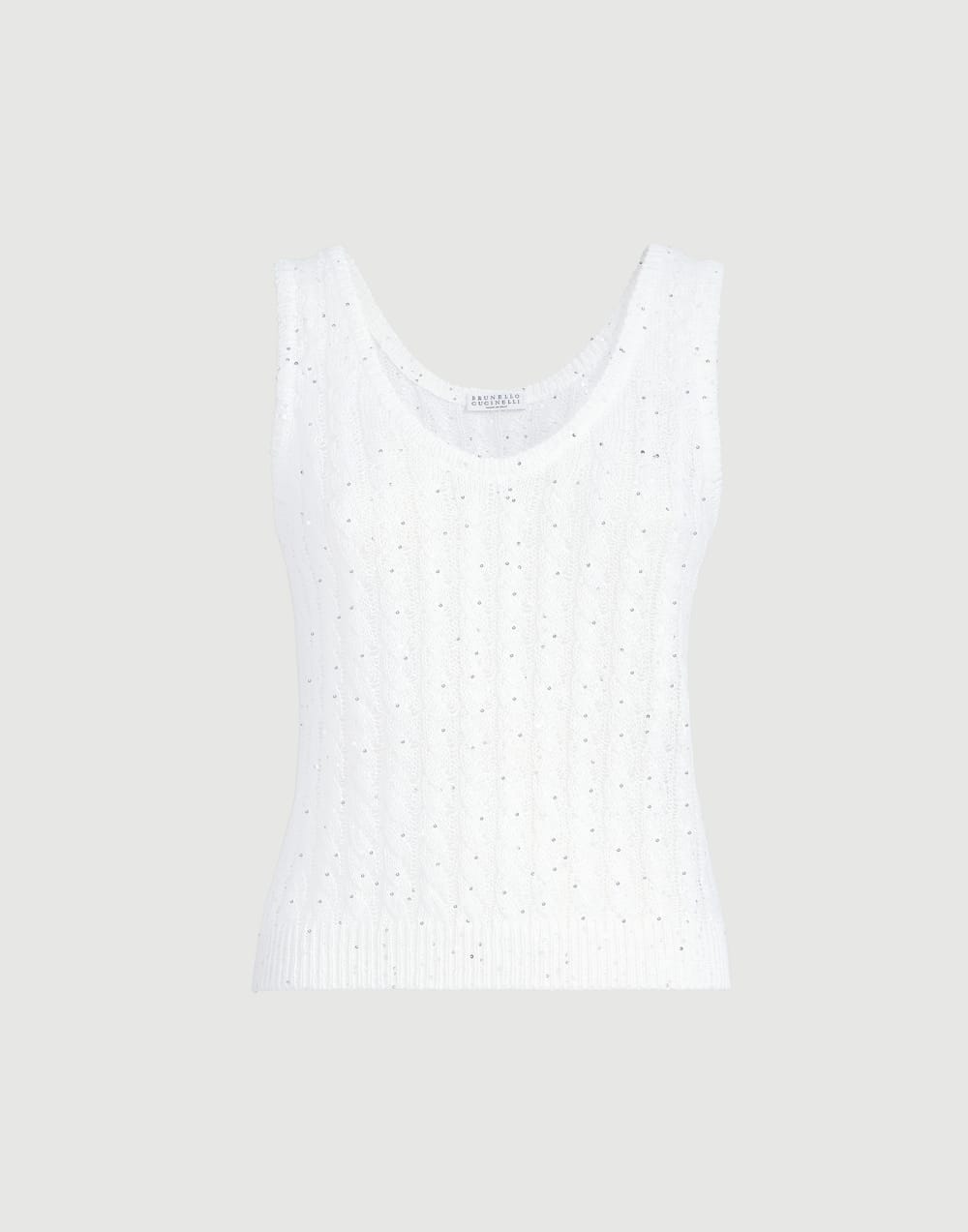 闪耀绞花针织无袖上衣 白色 女款 - Brunello Cucinelli