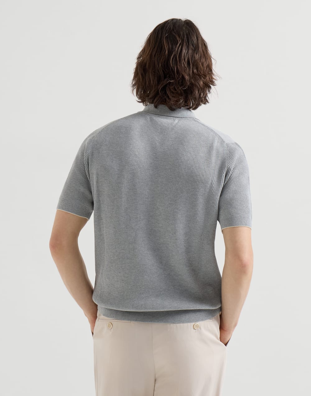 コットン イングリッシュリブニット ポロシャツ グレー メンズ - Brunello Cucinelli