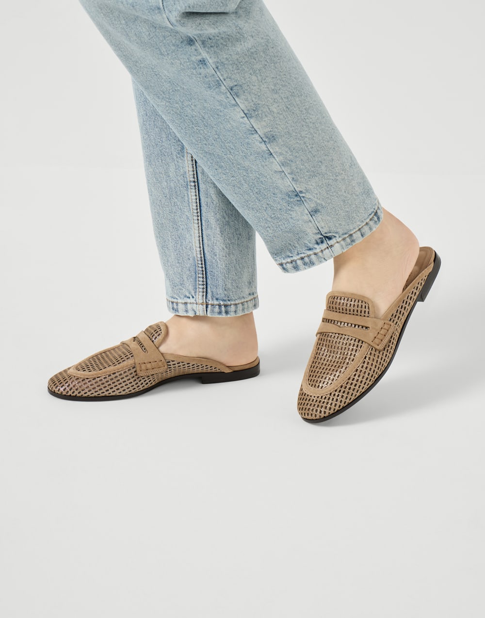 Leather sparkling net mules Brown Woman - Brunello Cucinelli