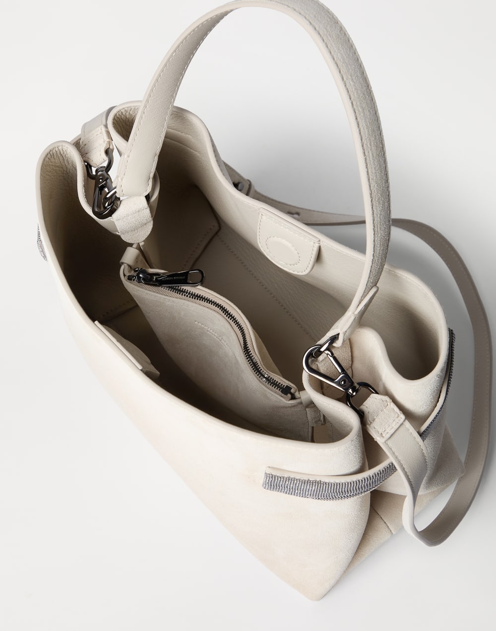 Suede Top-Handle Essence bag Ivory Woman - Brunello Cucinelli